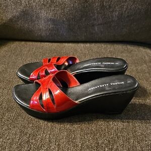 Athena Alexander Red and Black Wedge Sandals